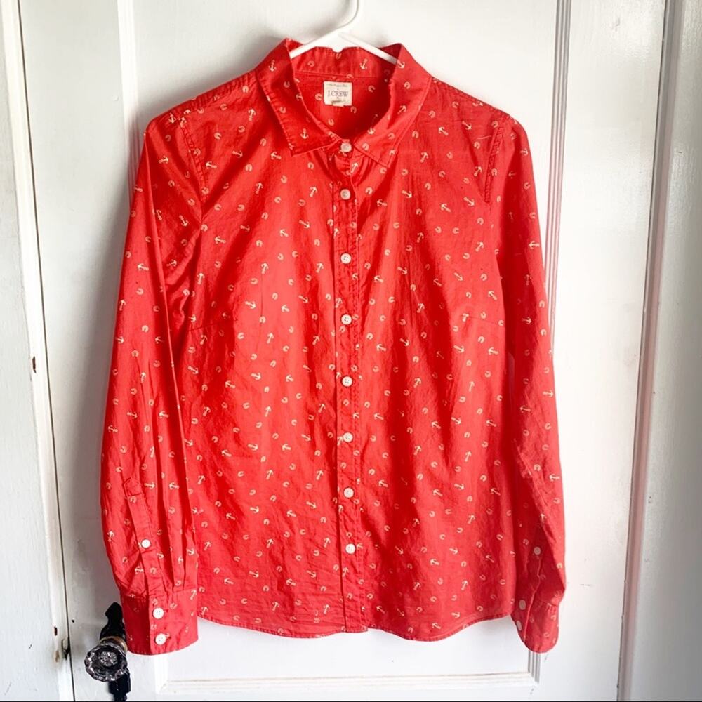 J. Crew Factory Button Down Shirt Top Horseshoe Print Long Sleeves Size Small S